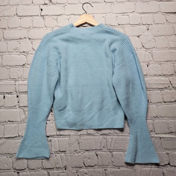 Joie Soleine Sweater Ice Blue Knitted 100% Wool Trumpet Balloon Sleeve Size XS - Picture 9 of 12